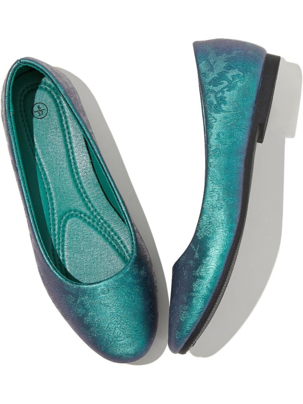 Women's Green Embroidery PU Leather Non Slip Low Heel Slip on Loafer Flat Shoes